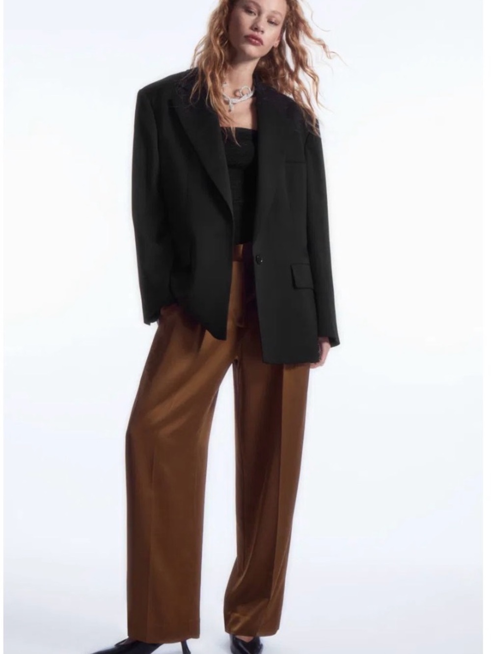 COS Wide-Leg Pleated Satin Trousers size 6 Preppy Business Quiet Luxury